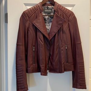 Burgundy leather biker jacket